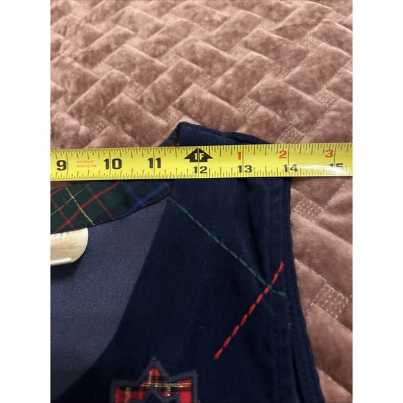 Vtg Maxi Dress Large Embroidered Navy Tartan Plaid Holiday Winter Cottagecore - Picture 9 of 11